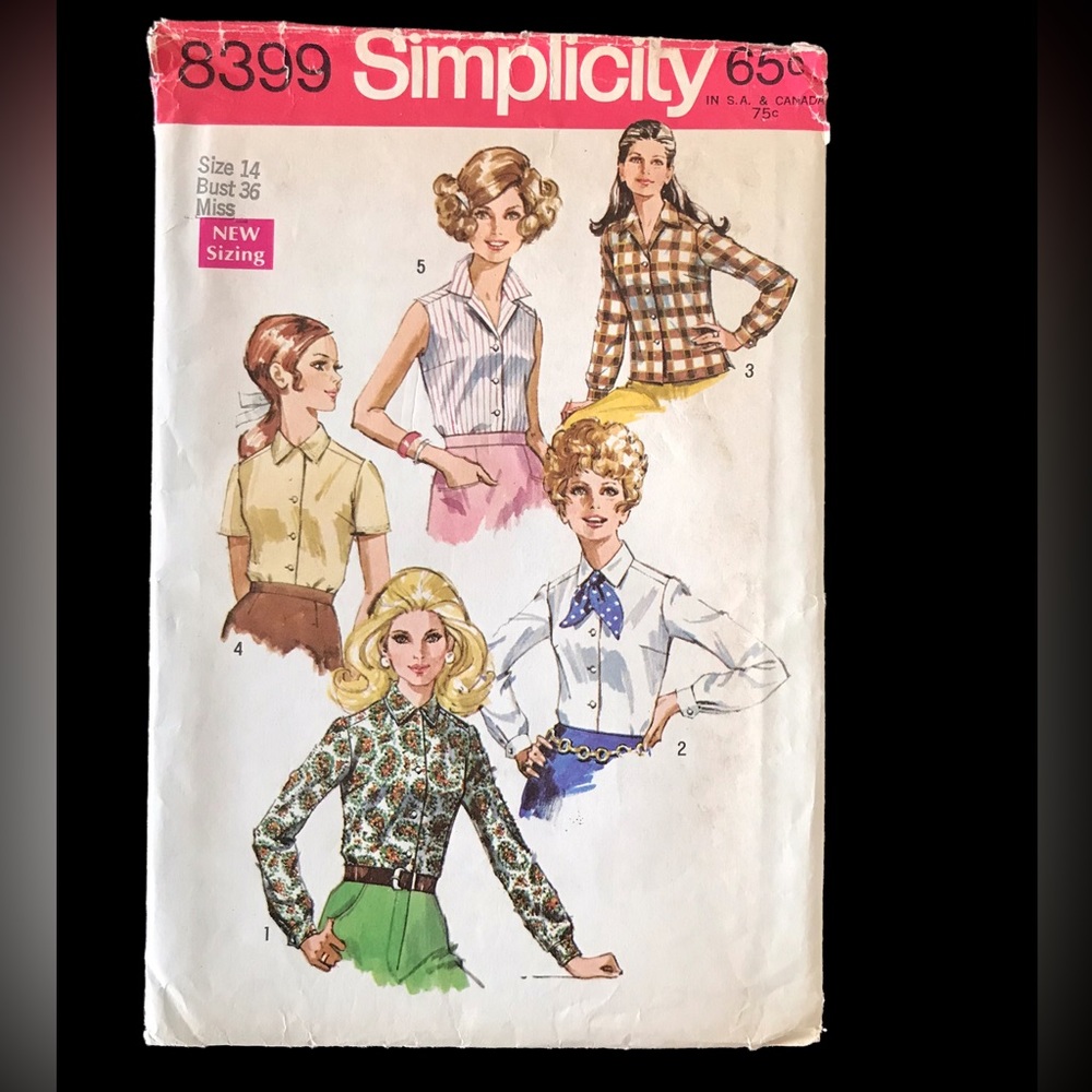 Vintage Misses 8399 Simplicity Size 14 Bust 36 Blouse Sewing Pattern